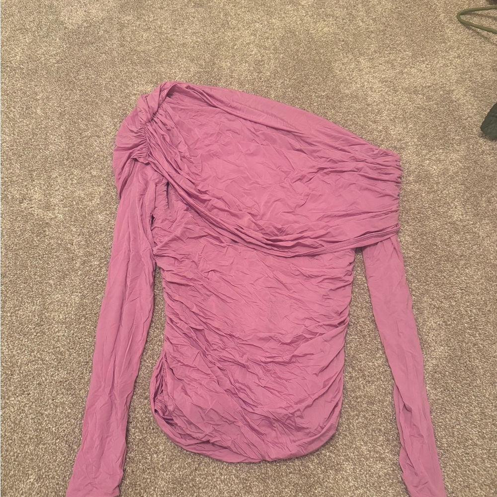 Abercrombie & Fitch Ruched Purple Off-Shoulder Blouse